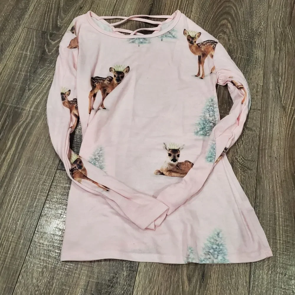 Girls Pajama Top Size 14 Justice Pink Mesh Long Sleeve Top